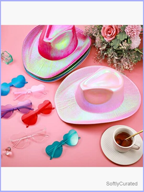Holographic Space Cowgirl Hat with Rimless Heart Sunglasses Set main image 7